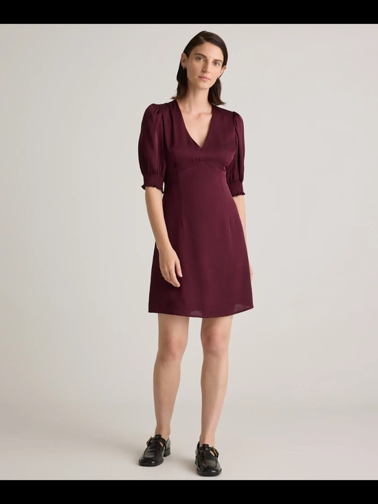 Quince Dresses & Skirts - Quince Washable Silk Puff Sleeve V-neck Mini Dress Size Small Wine Tasting Red